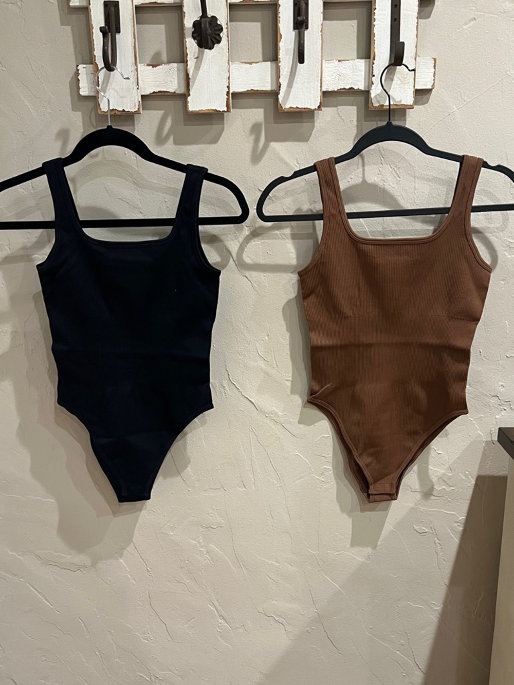 BUNDLE of 2: Ribbed Shaping Square-Neck Bodysuit- Black & Brown